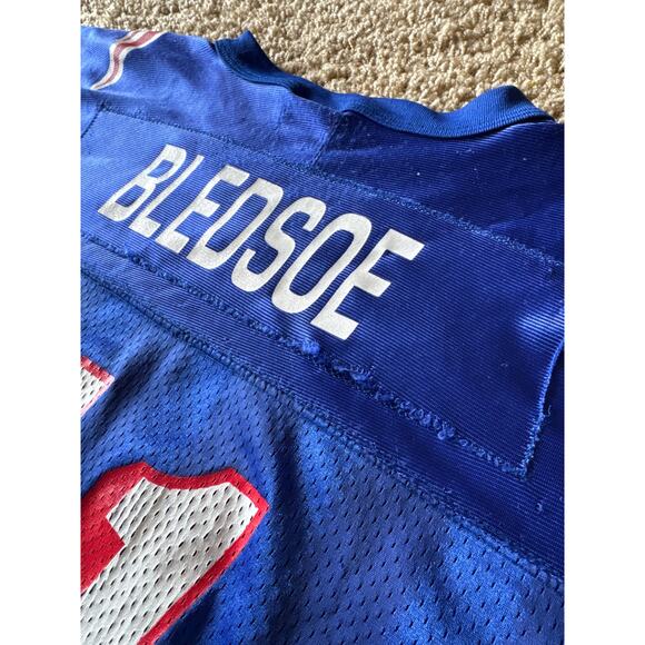 Vintage NFL New England Patriots 11 Bledsoe Starter USA Made Blue Youth L Jersey - Picture 6 of 8